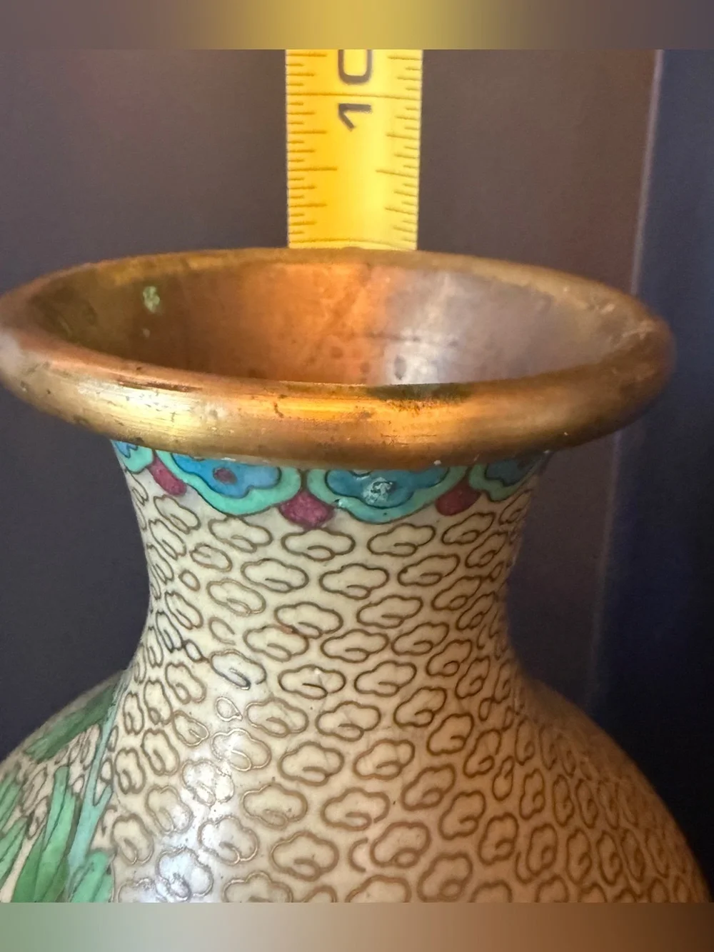 Vintage Cloisonné Enamel Floral Vase 9”